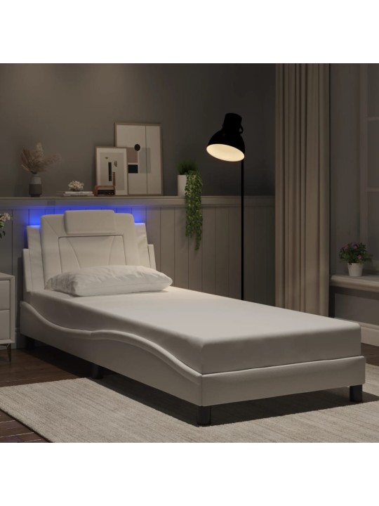 Rám postele s led osvětlením bílý 90 x 200 cm umělá kůže