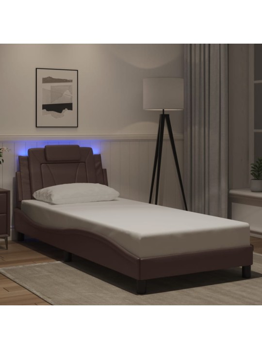 Rám postele s led osvětlením hnědý 90 x 200 cm umělá kůže