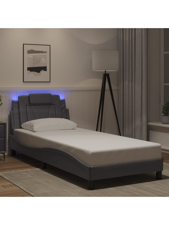 Rám postele s led osvětlením šedý 90 x 200 cm umělá kůže