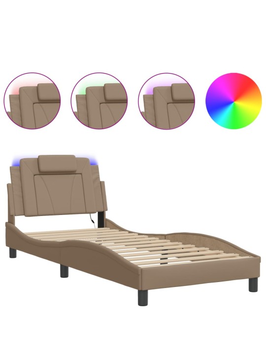 Rám postele s led osvětlením cappuccino 90 x 200 cm umělá kůže