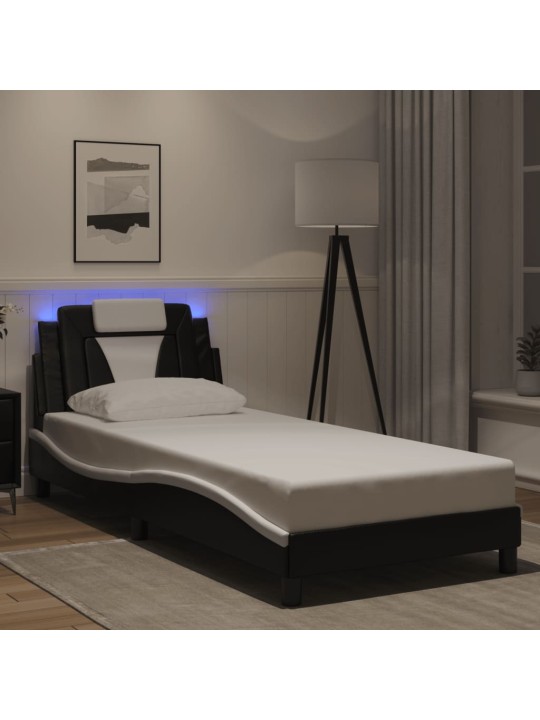 Rám postele s led osvětlením černý a bílý 90x200 cm umělá kůže