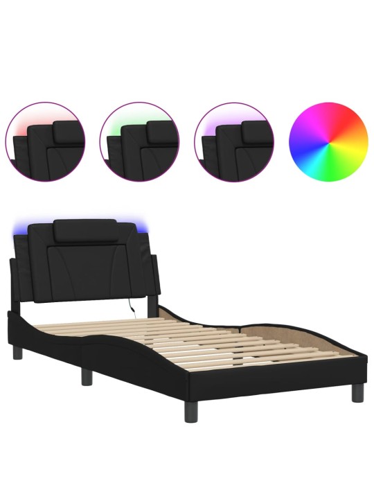 Rám postele s led osvětlením černý 100 x 200 cm umělá kůže