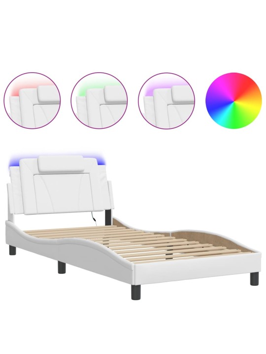 Rám postele s led osvětlením bílý 100 x 200 cm umělá kůže