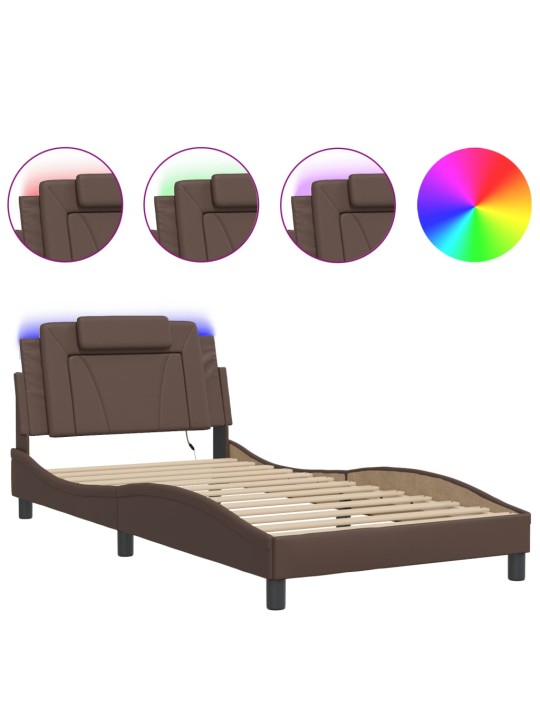 Rám postele s led osvětlením hnědý 100 x 200 cm umělá kůže