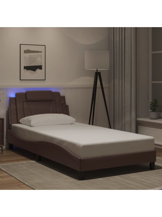 Rám postele s led osvětlením hnědý 100 x 200 cm umělá kůže