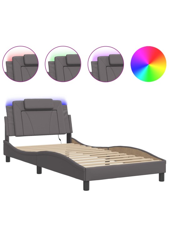 Rám postele s led osvětlením šedý 100 x 200 cm umělá kůže