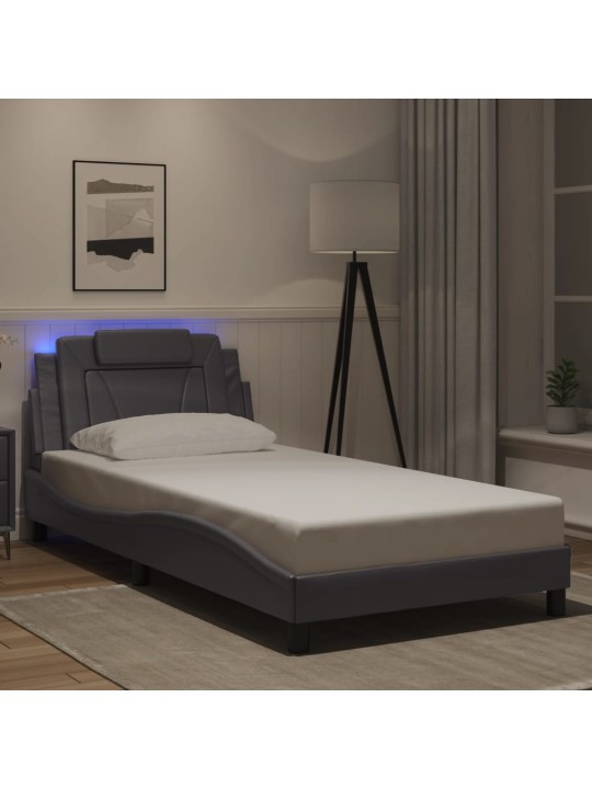 Rám postele s led osvětlením šedý 100 x 200 cm umělá kůže