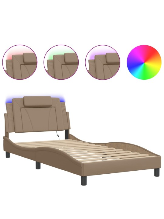 Rám postele s led osvětlením cappuccino 100 x 200 cm umělá kůže