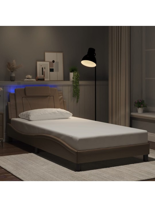 Rám postele s led osvětlením cappuccino 100 x 200 cm umělá kůže