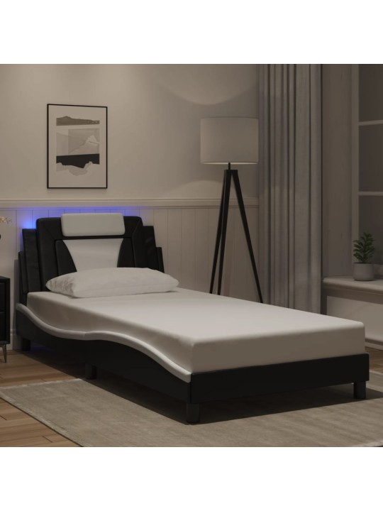 Rám postele s led osvětlením černý a bílý 100x200 cm umělá kůže