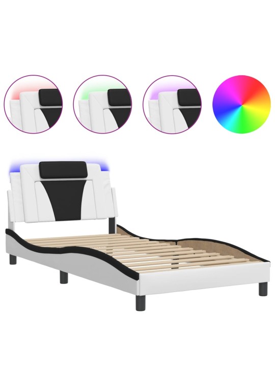 Rám postele s led osvětlením bílý a černý 100x200 cm umělá kůže