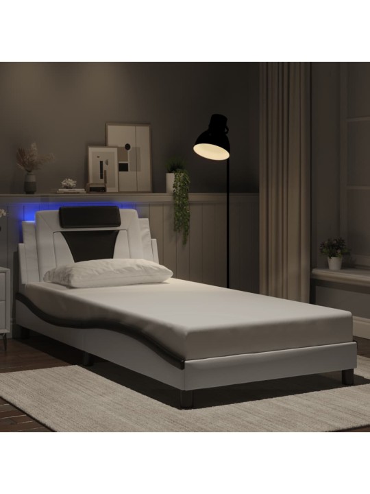 Rám postele s led osvětlením bílý a černý 100x200 cm umělá kůže