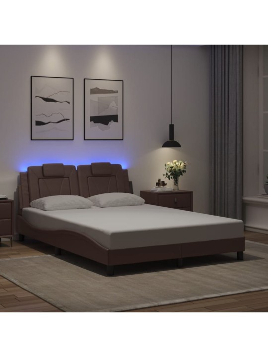 Rám postele s led osvětlením hnědý 120 x 200 cm umělá kůže