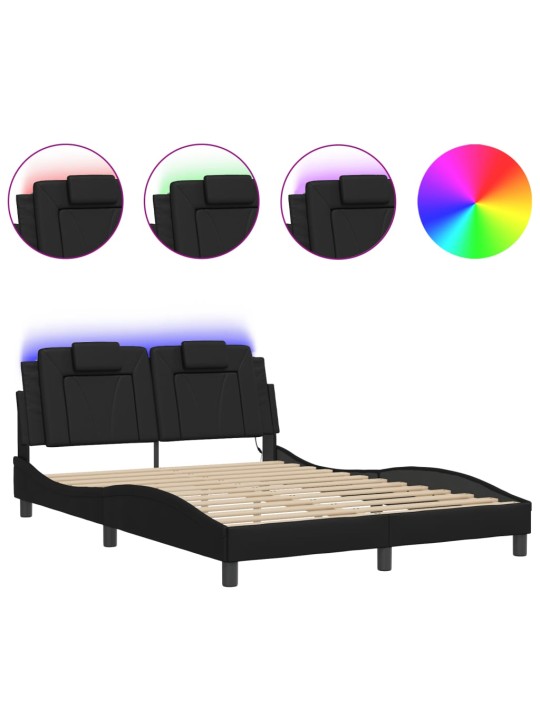 Rám postele s led osvětlením černý 140 x 190 cm umělá kůže