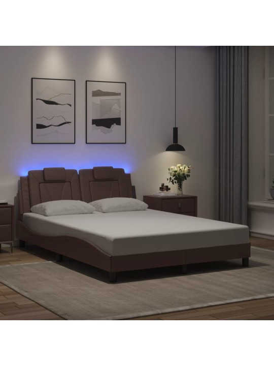 Rám postele s led osvětlením hnědý 140 x 200 cm umělá kůže
