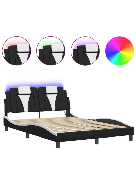 Rám postele s led osvětlením černý a bílý 140x200 cm umělá kůže