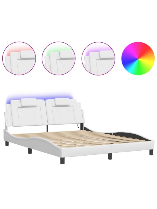 Rám postele s led osvětlením bílý 160 x 200 cm umělá kůže