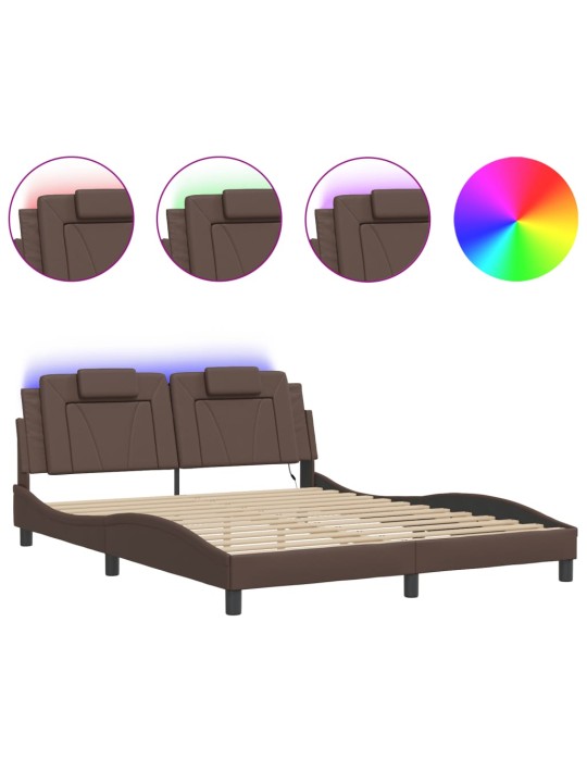 Rám postele s led osvětlením hnědý 160 x 200 cm umělá kůže