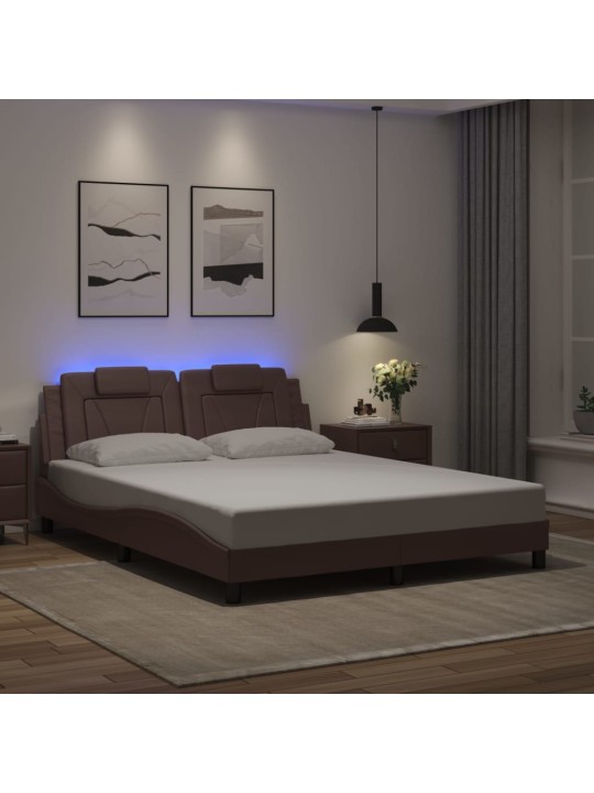 Rám postele s led osvětlením hnědý 160 x 200 cm umělá kůže