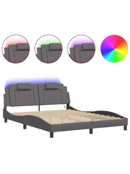 Rám postele s led osvětlením šedý 160 x 200 cm umělá kůže