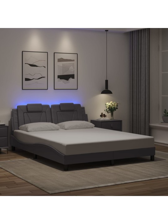 Rám postele s led osvětlením šedý 160 x 200 cm umělá kůže