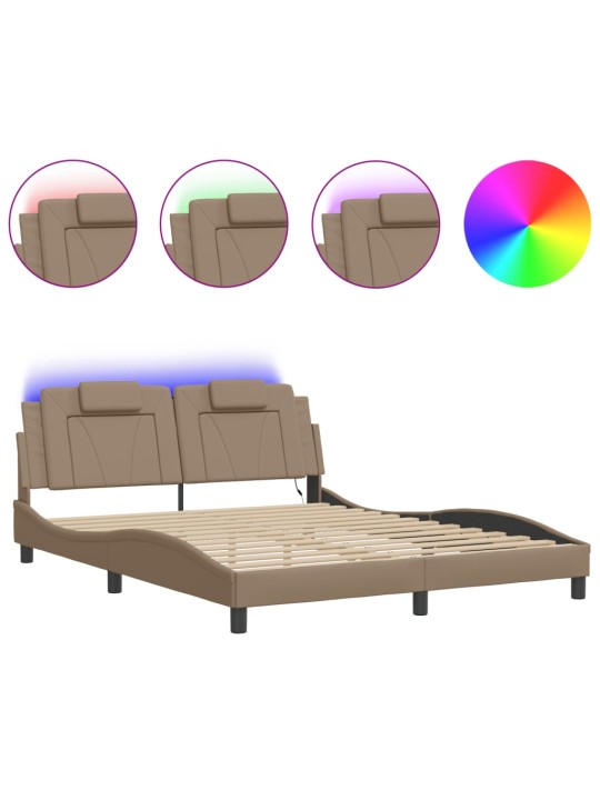 Rám postele s led osvětlením cappuccino 160 x 200 cm umělá kůže