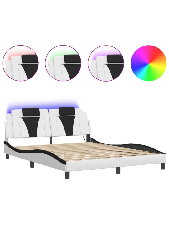 Rám postele s led osvětlením bílý a černý 160x200 cm umělá kůže