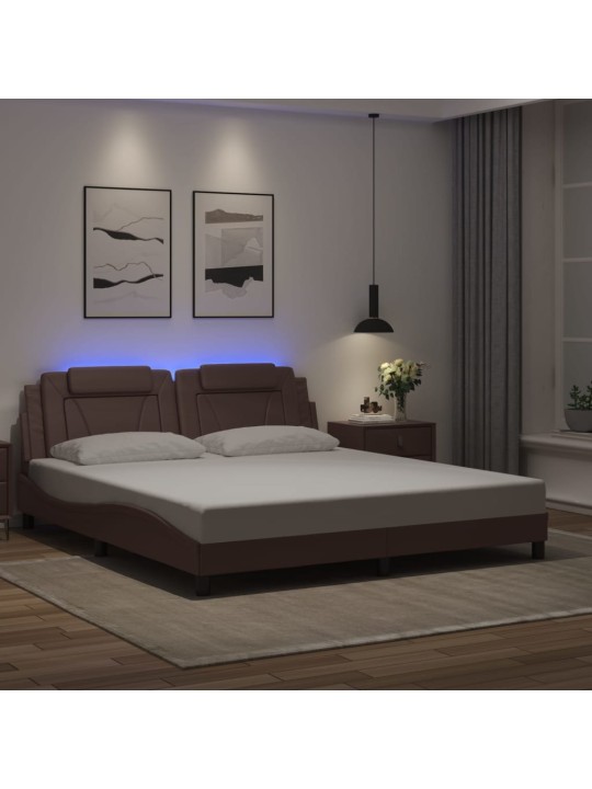 Rám postele s led osvětlením hnědý 180 x 200 cm umělá kůže