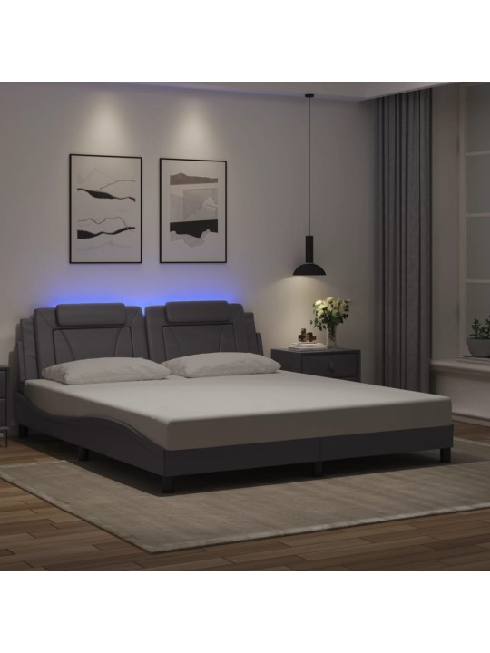 Rám postele s led osvětlením šedý 180 x 200 cm umělá kůže