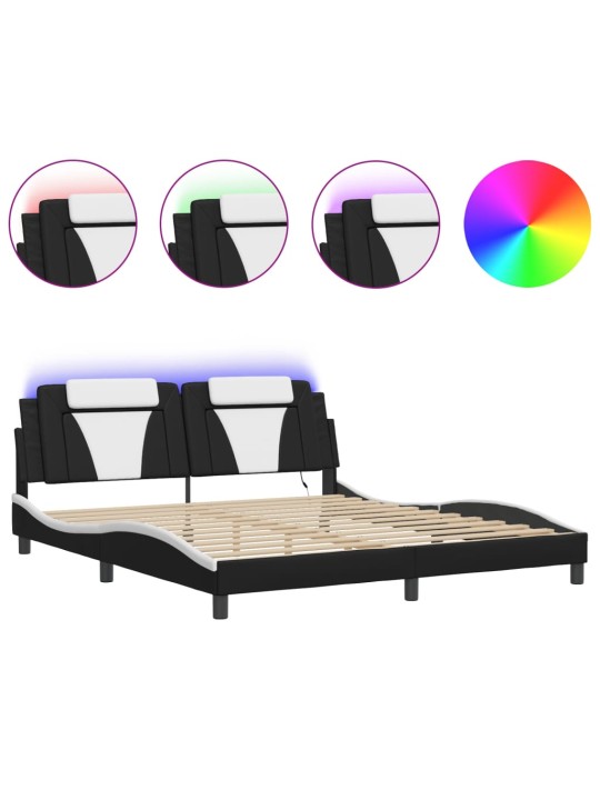 Rám postele s led osvětlením černý a bílý 180x200 cm umělá kůže
