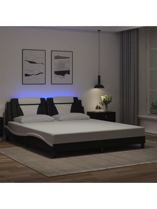Rám postele s led osvětlením černý a bílý 180x200 cm umělá kůže
