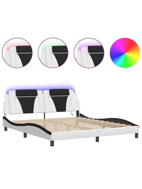 Rám postele s led osvětlením bílý a černý 180x200 cm umělá kůže