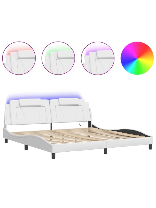 Rám postele s led osvětlením bílý 200 x 200 cm umělá kůže