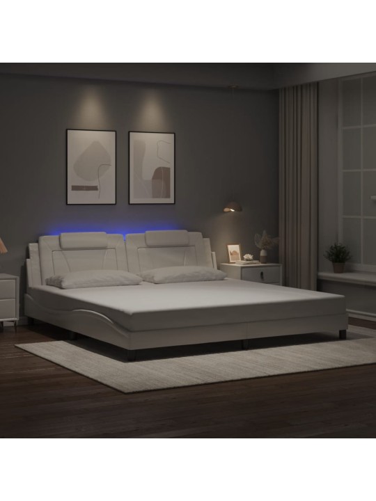 Rám postele s led osvětlením bílý 200 x 200 cm umělá kůže