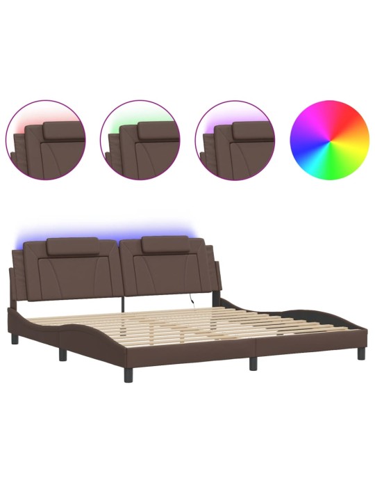 Rám postele s led osvětlením hnědý 200 x 200 cm umělá kůže