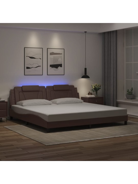 Rám postele s led osvětlením hnědý 200 x 200 cm umělá kůže