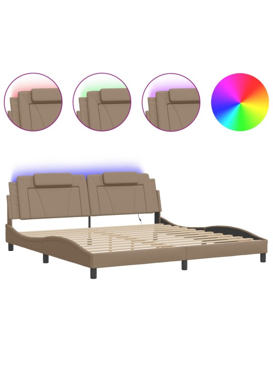 Rám postele s led osvětlením cappuccino 200 x 200 cm umělá kůže