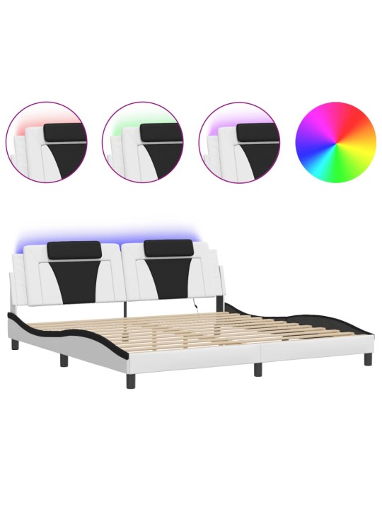 Rám postele s led osvětlením bílý a černý 200x200 cm umělá kůže