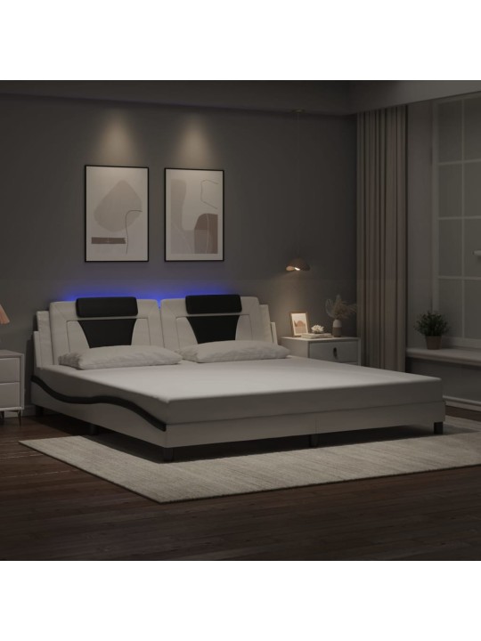 Rám postele s led osvětlením bílý a černý 200x200 cm umělá kůže