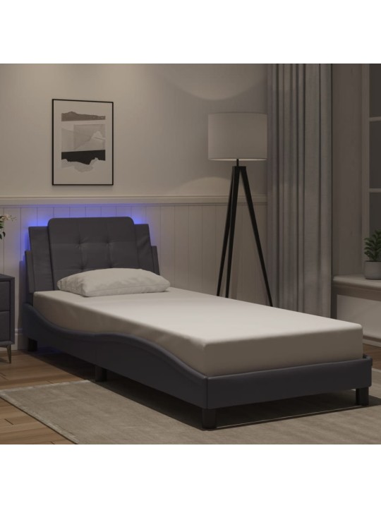 Rám postele s led osvětlením šedý 90 x 190 cm umělá kůže
