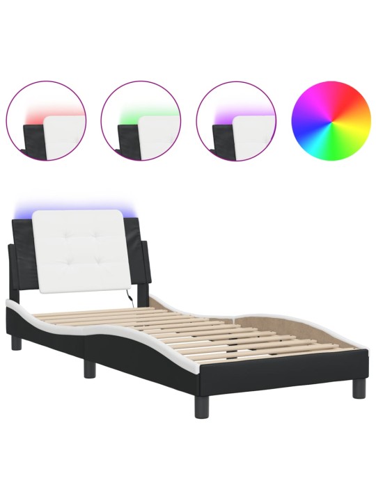 Rám postele s LED osvětlením černý a bílý 90x190 cm umělá kůže