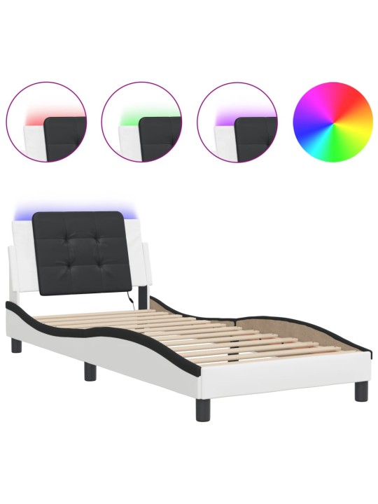 Rám postele s led osvětlením bílý a černý 90x190 cm umělá kůže