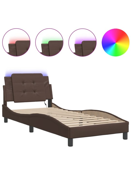 Rám postele s led osvětlením hnědý 90 x 200 cm umělá kůže