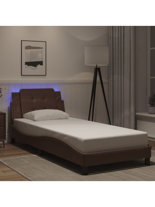 Rám postele s led osvětlením hnědý 90 x 200 cm umělá kůže
