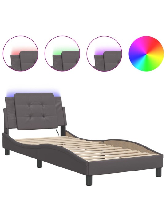 Rám postele s led osvětlením šedý 90 x 200 cm umělá kůže