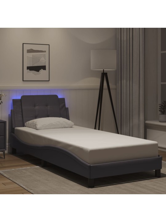 Rám postele s led osvětlením šedý 90 x 200 cm umělá kůže