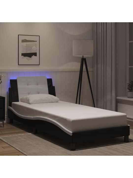 Rám postele s LED osvětlením černý a bílý 90x200 cm umělá kůže