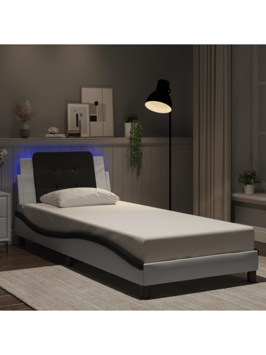 Rám postele s led osvětlením bílý a černý 90x200 cm umělá kůže