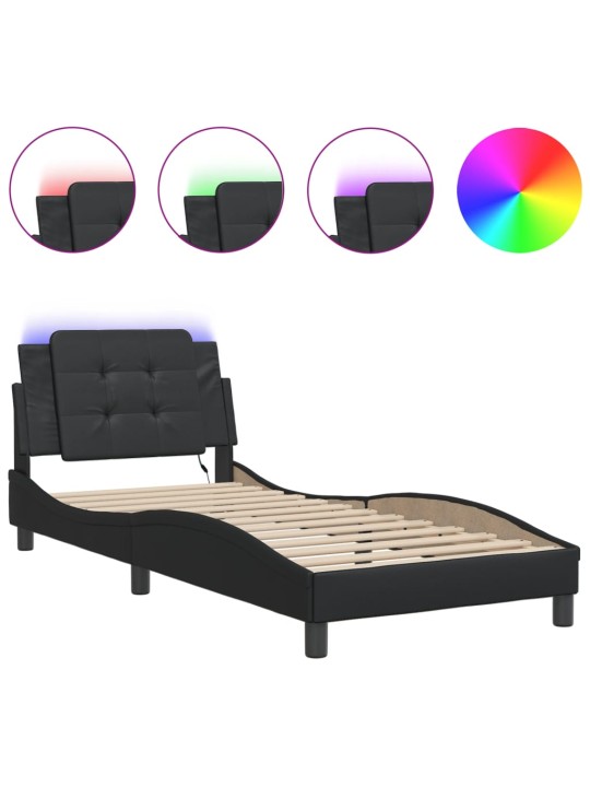 Rám postele s led osvětlením černý 100 x 200 cm umělá kůže