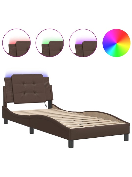 Rám postele s led osvětlením hnědý 100 x 200 cm umělá kůže